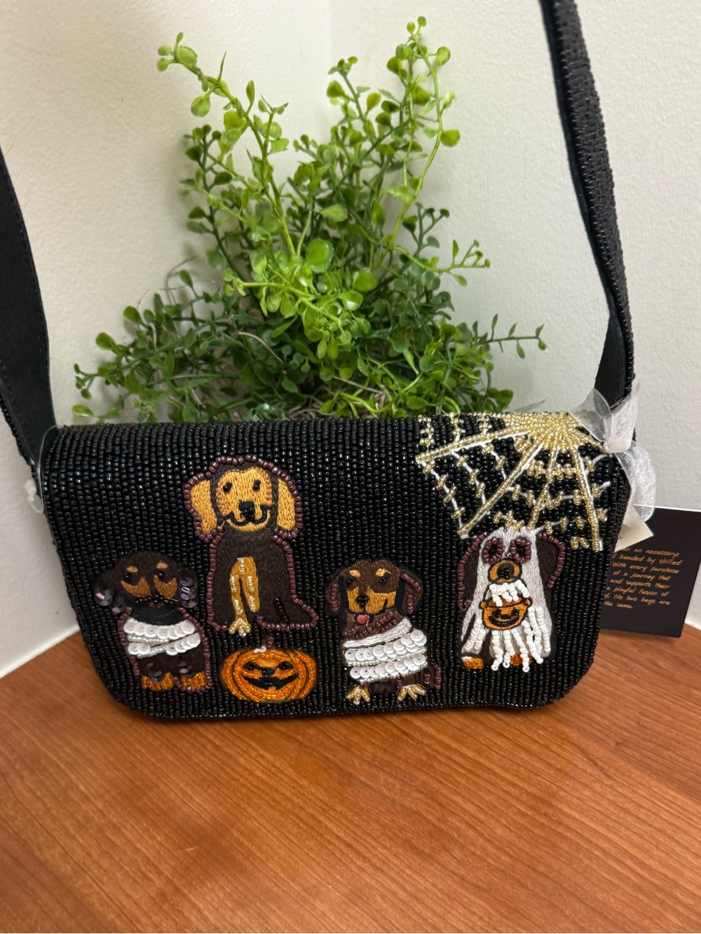 Viral Dog Ghost Halloween Shoulder Beaded Bag NWT